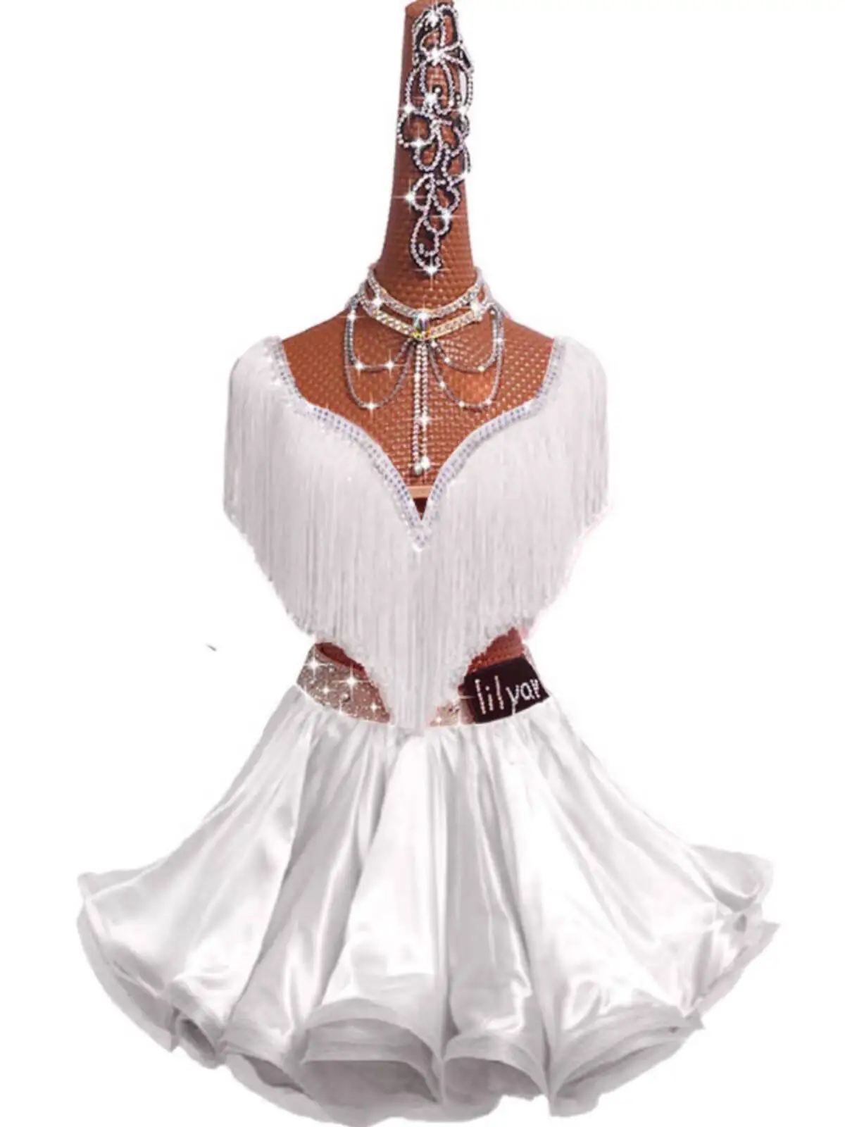 

New Latin Dance Dress for Women Competition Costume Floral Dress with Fishbone Hem for Children and Teenagers White Available