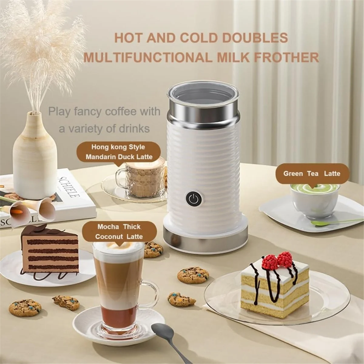 Milk Frother,Electric Milk Frother,Fully Automatic Milk Frother,Automatic Milk Frother for Hot & Cold Froth US Plug