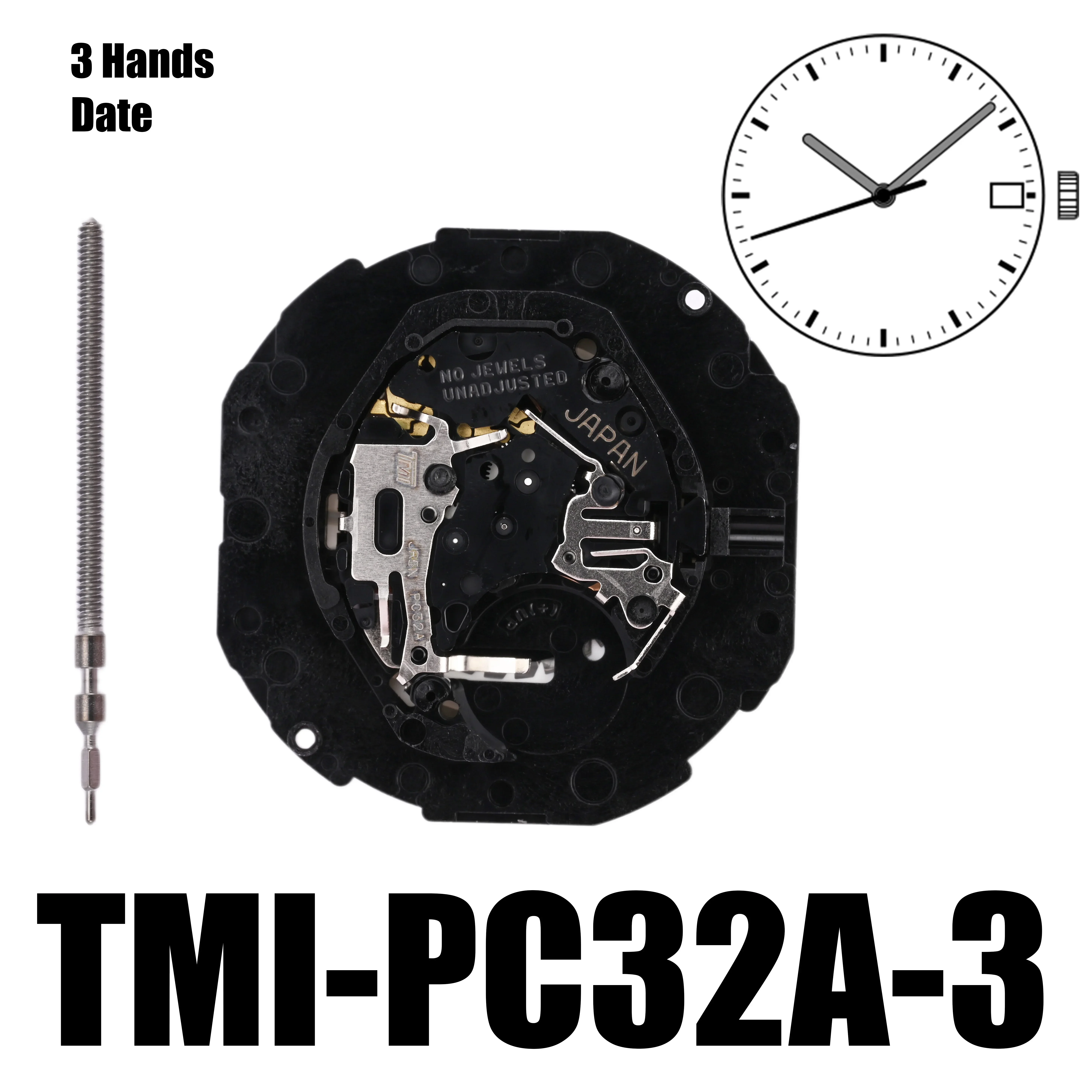 PC32 Movement TMI-PC32A Movement Standard Single Calendar  - PC32A Quartz Movement 3 Hands Day Size: 10 ½‴ Height: 4.15mm