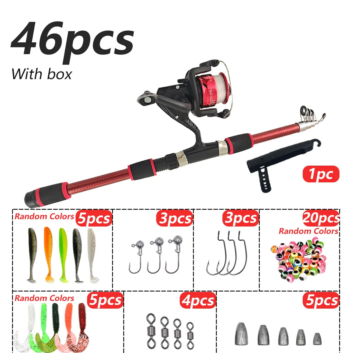46Pcs Telescopic Fishing Rod Reel Combo, Portable Full Tackle Kit for Beginners Kids Freshwater Saltwater view 2
