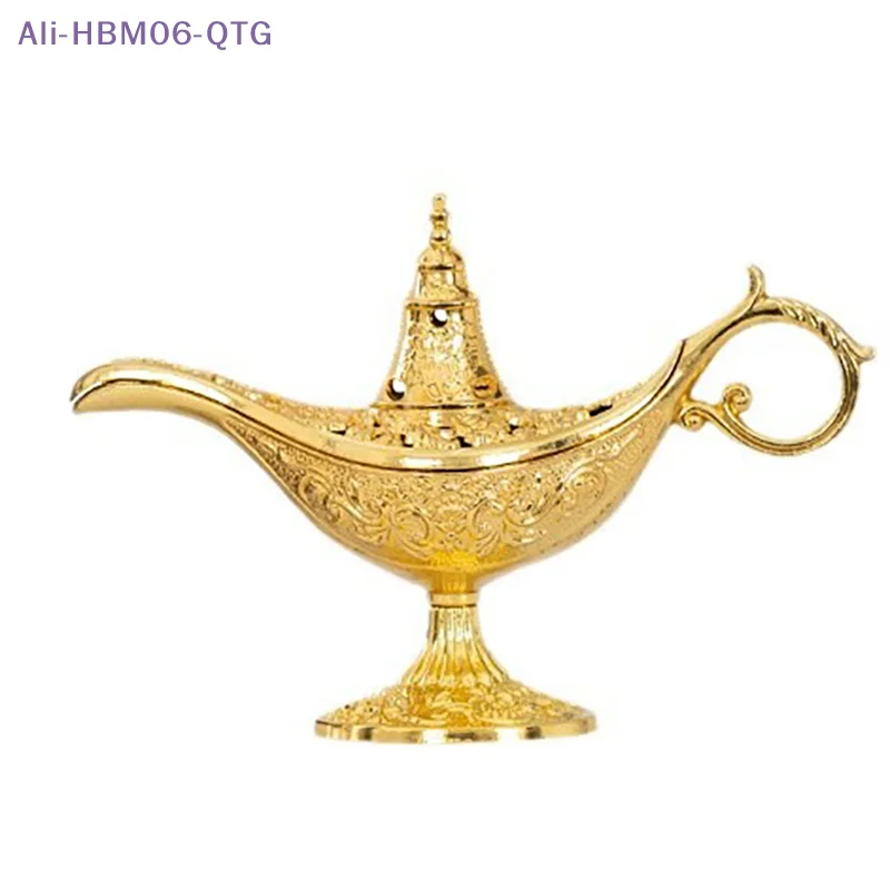 [New] 1PC Hollow Legend Aladdin Magic Genie Lamps Incense Burners Retro Wishing Oil Lamp Home Decor Gift 6cm/2.36in*9cm/3.54in