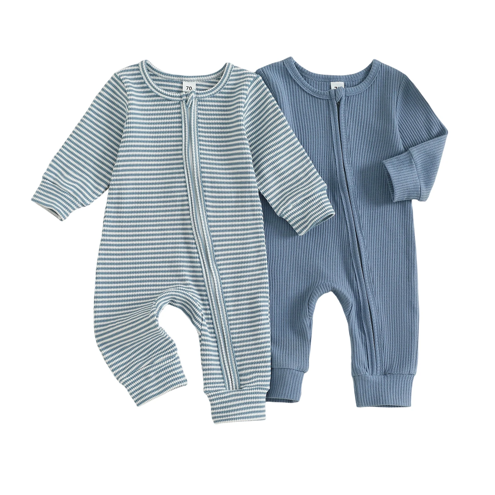 

Baby Boy Fall Rompers Fashionable Stripe/Solid Color Round Neck Long Sleeve Zipper Up Jumpsuits