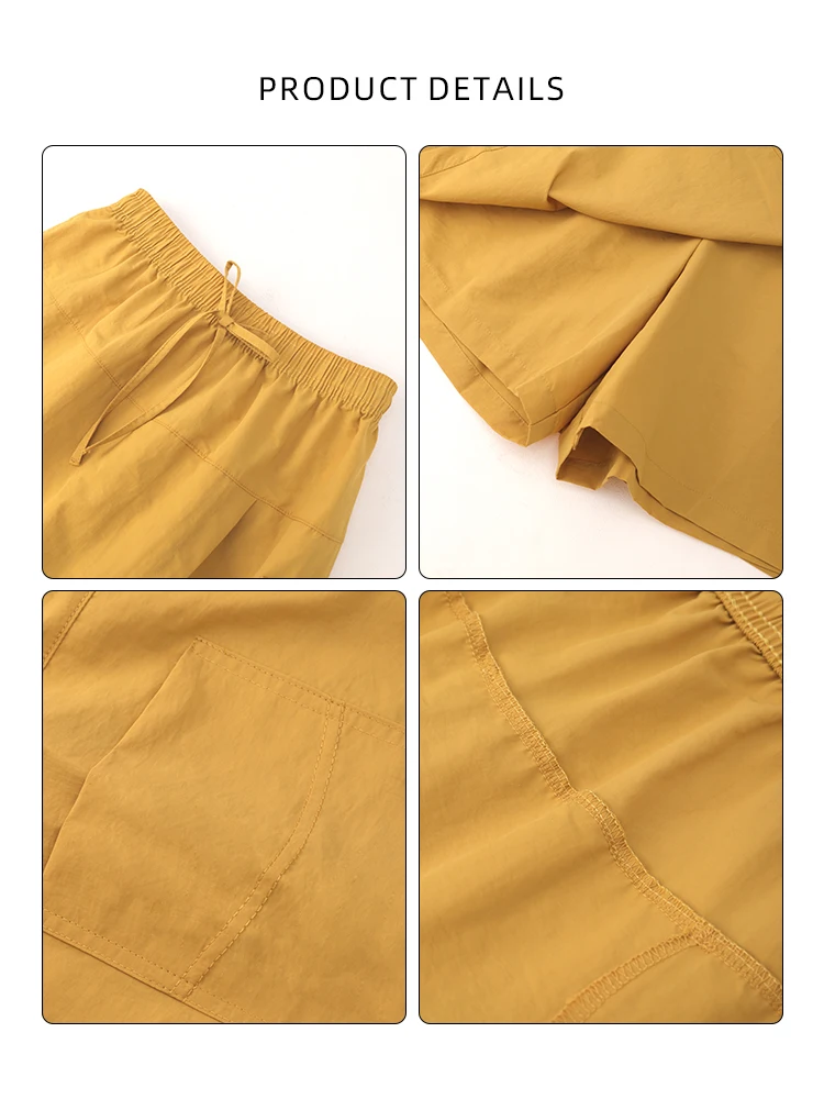 Sommer-Damen-Shorts Schnelltrocknend Leichtgewichtig Mit Taschen Vorderer Schlitz Cargo-Hose Hohe Taille Knielange Shorts Sportliche Freizeithose – Detail 29