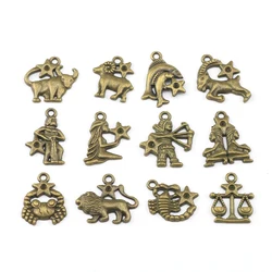12 części/partia Antique Bronze lub Antique Silver pozłacana biżuteria Diy zodiaku Charms do tworzenia biżuterii 1212