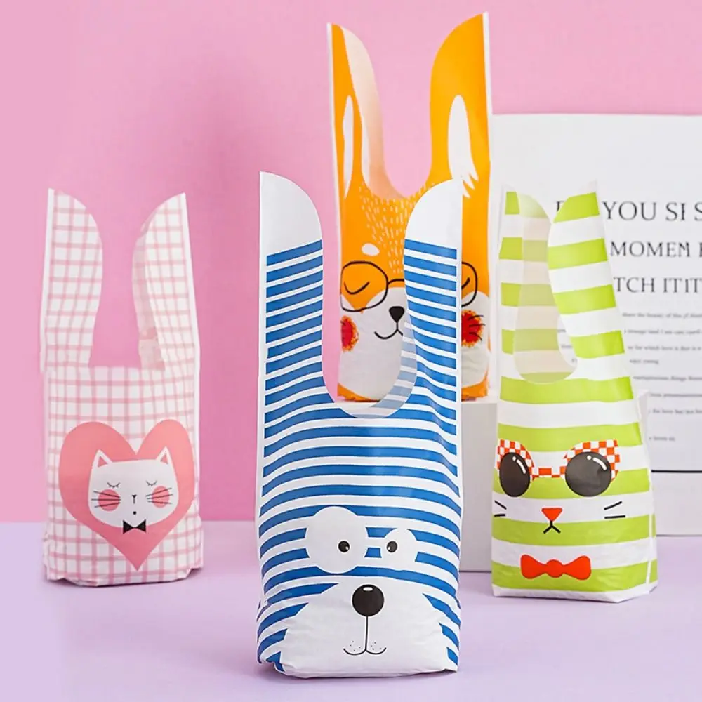 

50Pcs Plastic Rabbit Ear Candy Bags Animal Pattern Multistyle Rabbit Long Ear Bags Cartoon Cute Cookie Packaging Bags Snack