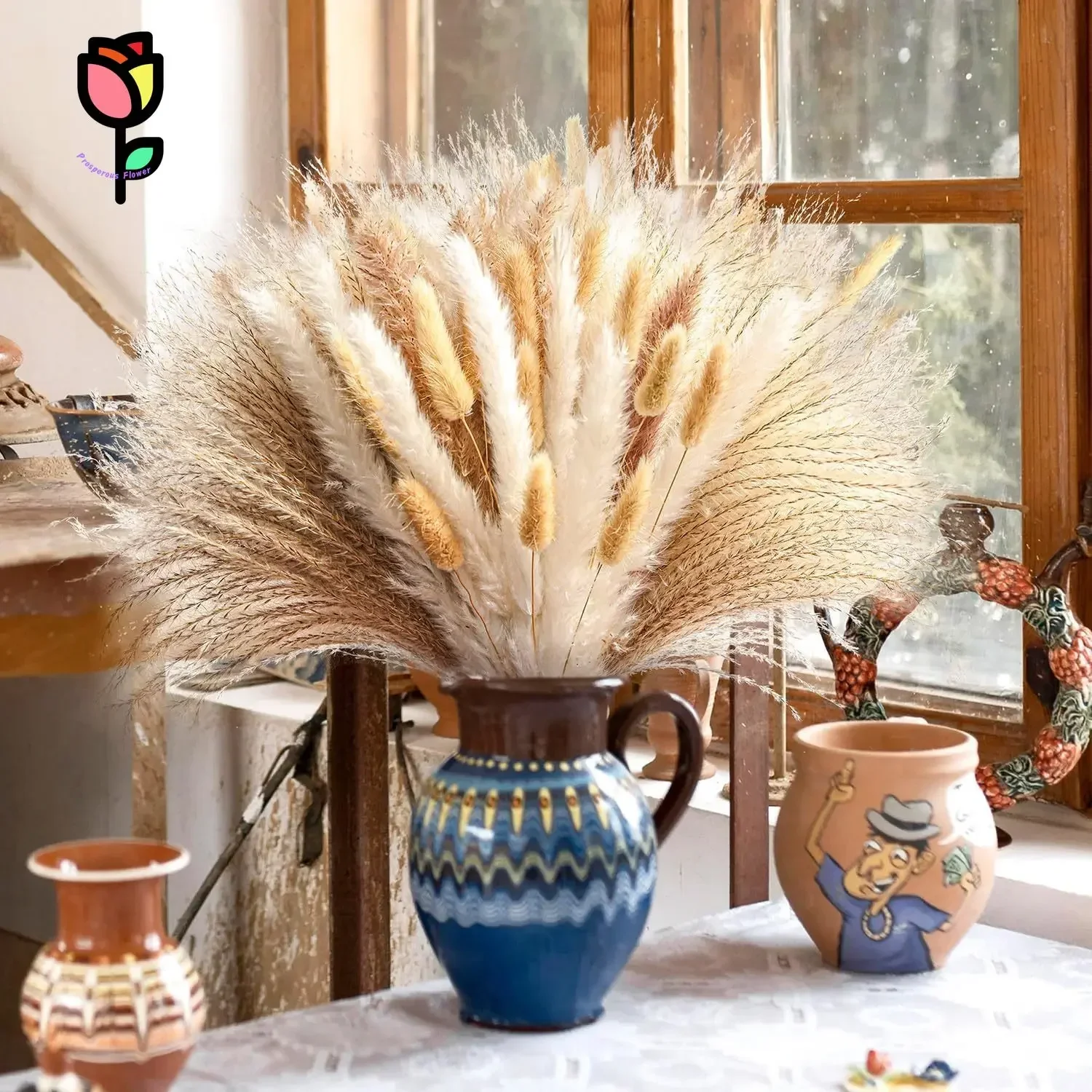 

100pcs Natural Fluffy Pampas Dried Flowers Bouquets Boho Home Decor Artifical Flower Bunny Rabbit Tails Grass Wedding Decoration