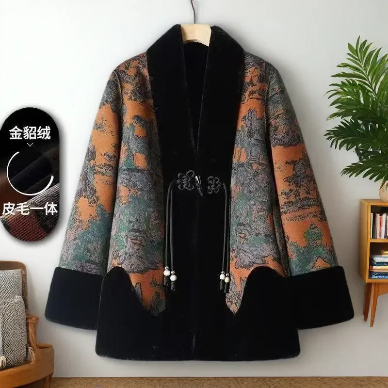 Осень-зима, новая шикарная цельная куртка на меху, женское пальто, свободное меховое пальто с принтом, высококачественное двустороннее пальто из золотой норки и бархата