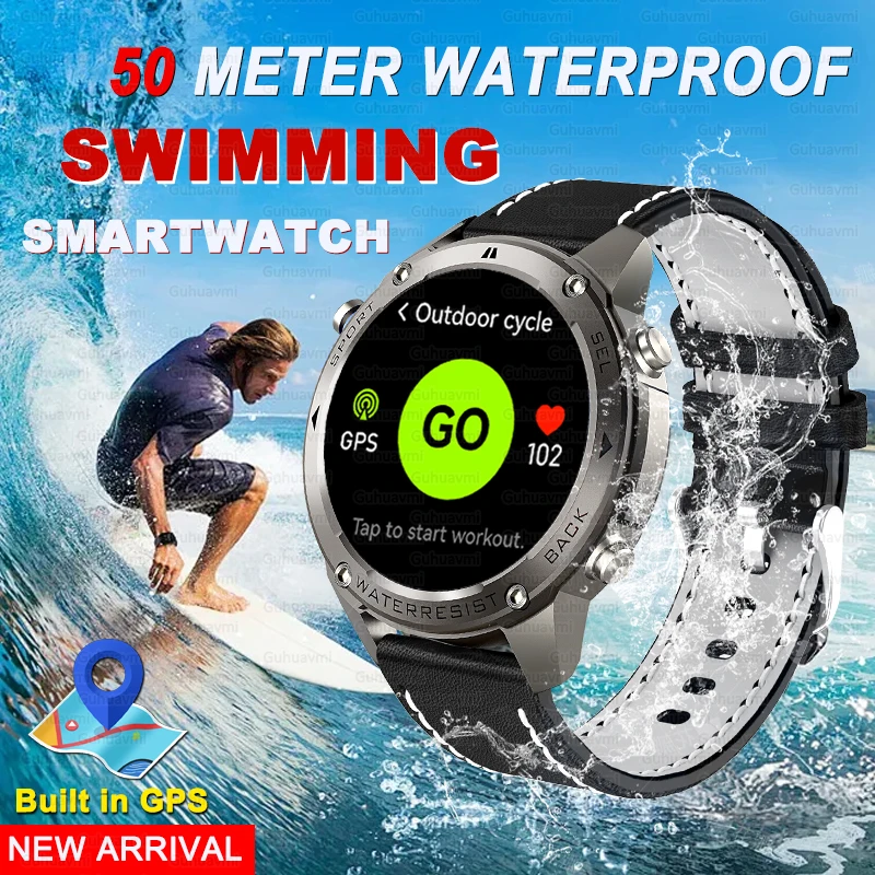 

2026 New 5ATM Waterproof Swimming Smart Watch Built-in GPS Compass Fitness Tracking HD Bluetooth Call 500mAh Smartwatch For Men