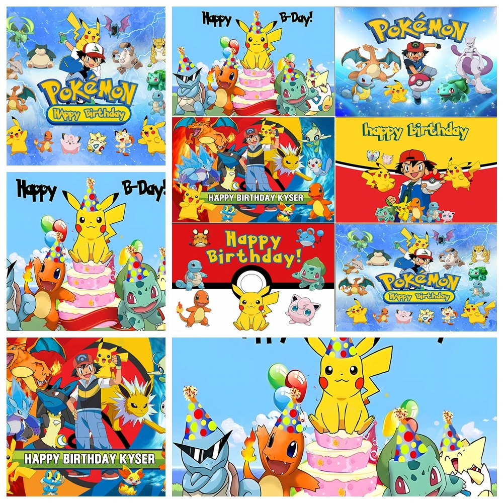 

Pokemon Backdrop Cover Kids Birthday Party Decoration Pikachu Baby Shower Custom Photography Background Photo Banner Props