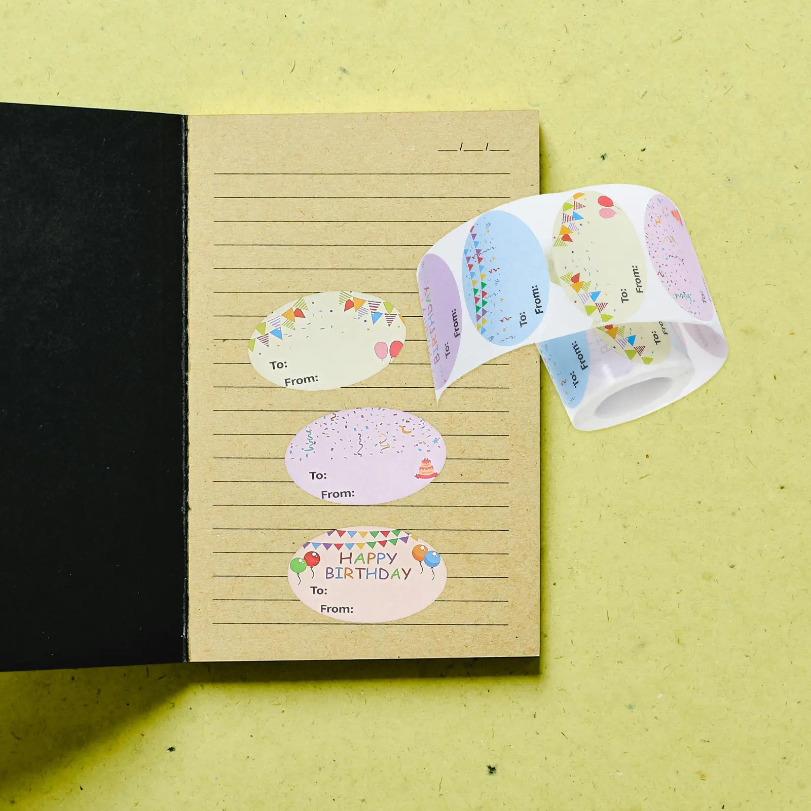 

1 Roll Happy Birthday Oval Stickers Decorative Envelope Seals for Cards Wrapping Files Party Favors Festive Office Stationery