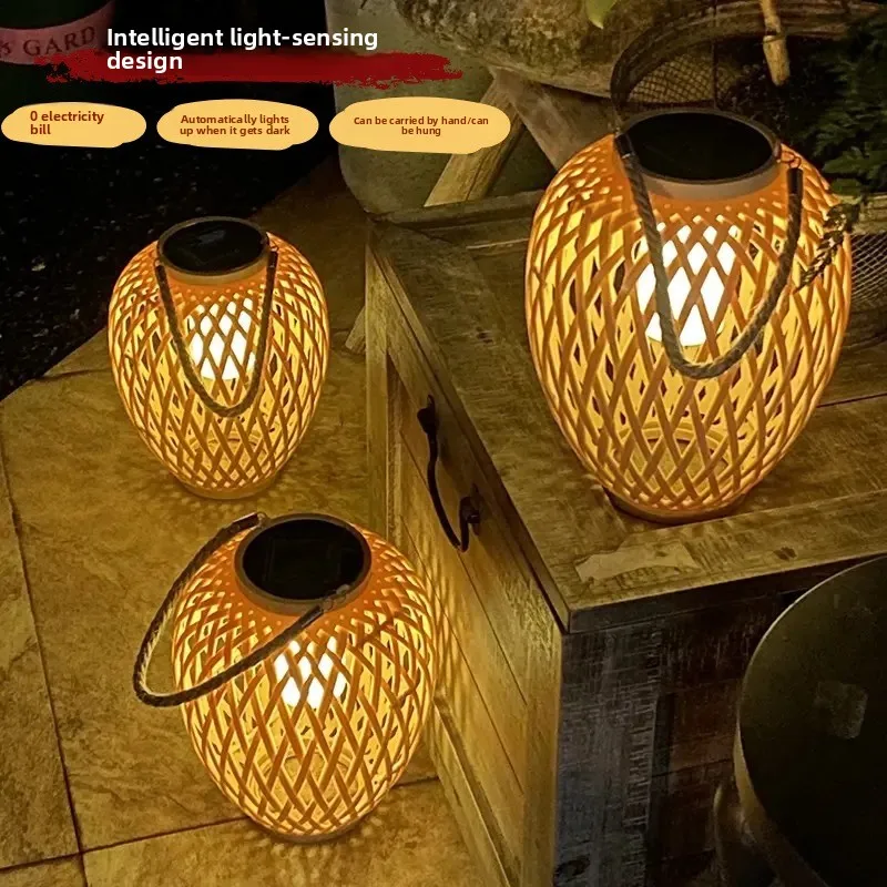 

Солнечный бамбуковый фонарь для улицы, для дачи, двора, ручной светильник-люстра для балкона, декоративный атмосферный фонарь