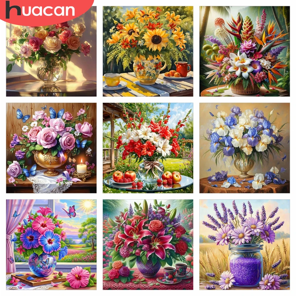HUACAN Diamantmalerei Rosen-Blumen-Mosaik Heimdekoration DIY Sonnenblume Lilie Florale Vollbohr-Diamantmalerei Quadratisch Rund
