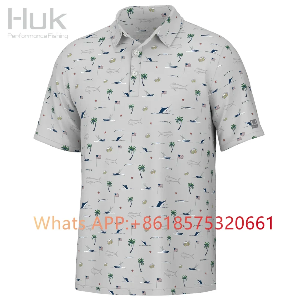 HUK Mens Golf Polos Luxury Summer Fashion Men Clothing Top Casual Lapel Short Sleeve T-shirt Fashion Anti-wrinkle Men T Shirt