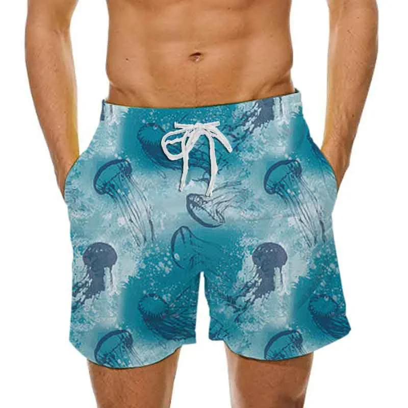 Calção de praia para praia masculina, calção casual para férias, ondas, estampa 3D, fato de banho Y2K, calça curta, verão, 2024