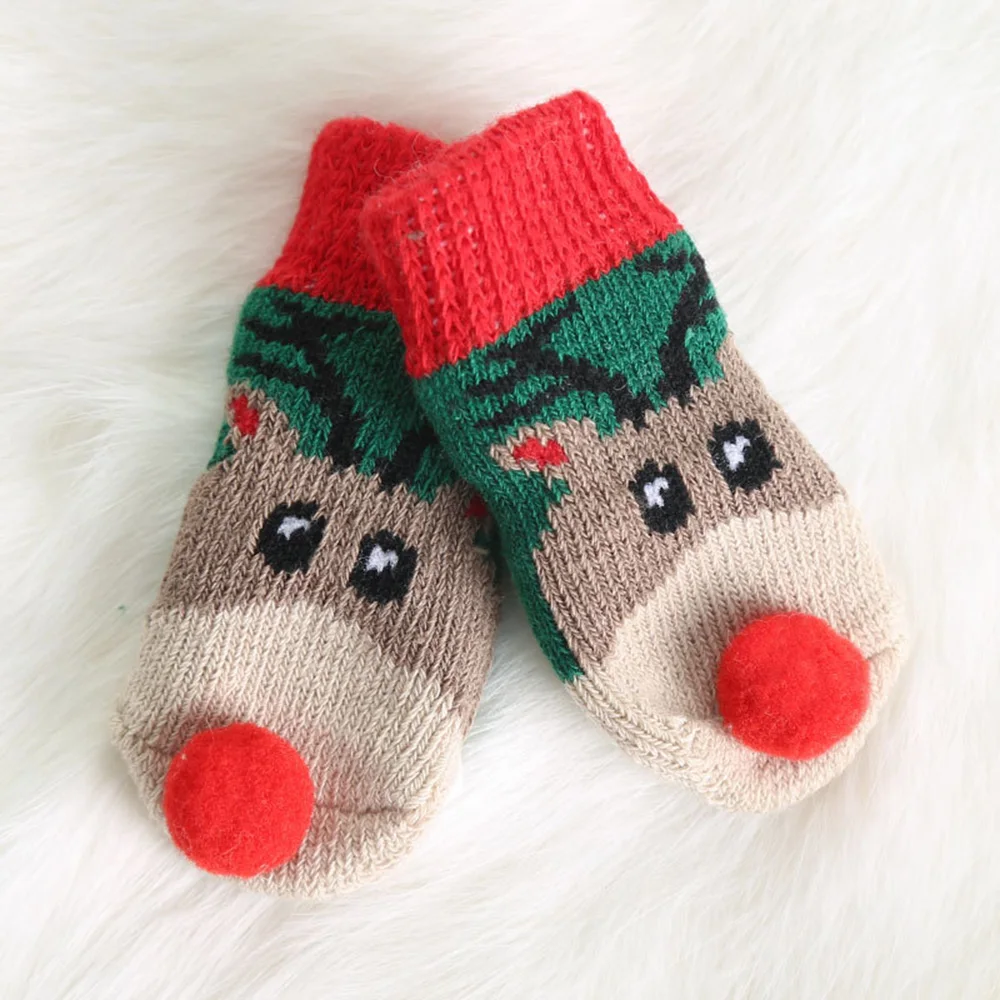 4pcs Christmas Winter Pet Dog Socks Small Cat Knit Warm Socks Dog Anti-Slip Socks Chihuahua Thick Pet Paw Protector Booties