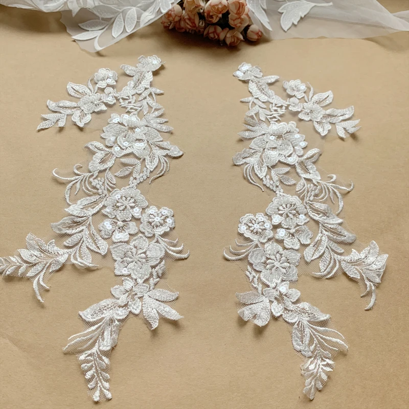 Flower Embroidery Lace Neckline Applique Trims, 3D Venise Patches, Luxury Beaded Craft, High End, New Arrival, 2 Pcs