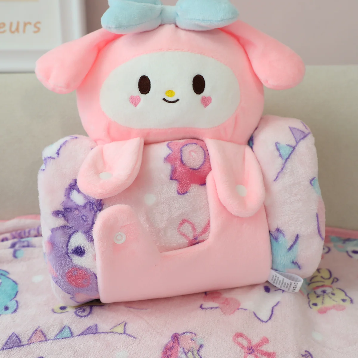 Sanrio Cute Hello Kitty Cinnamoroll My Melody Kuromi Roll Blanket Cartoon Printed Portable Travel Blanket Office Bedroom