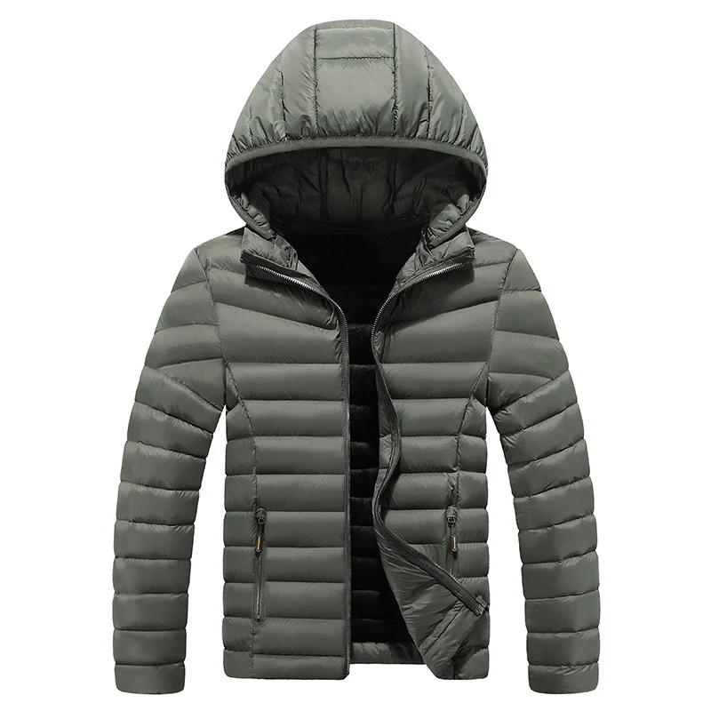 Winter Men's Hooded Thicken Fleece Jacket Warm Parkas Outdoor Windproof Down Padded Cotton Coat Men