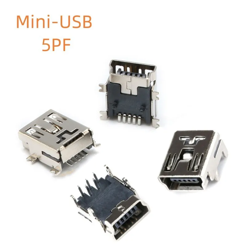 10PCS/LOT Female USB A Connector PCB Socket, Right Angle 90 degree Mini USB 5PF