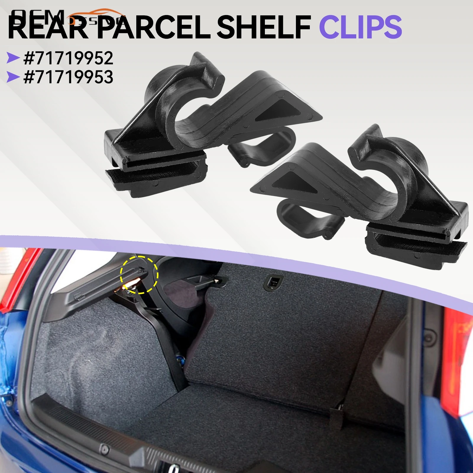 Clips para estante trasero de paquete, 2 uds., aptos para Fiat, Grande Punto 2006 + 71719952 71719953, abrazaderas y sujetadores interiores de coche, piezas de automóvil