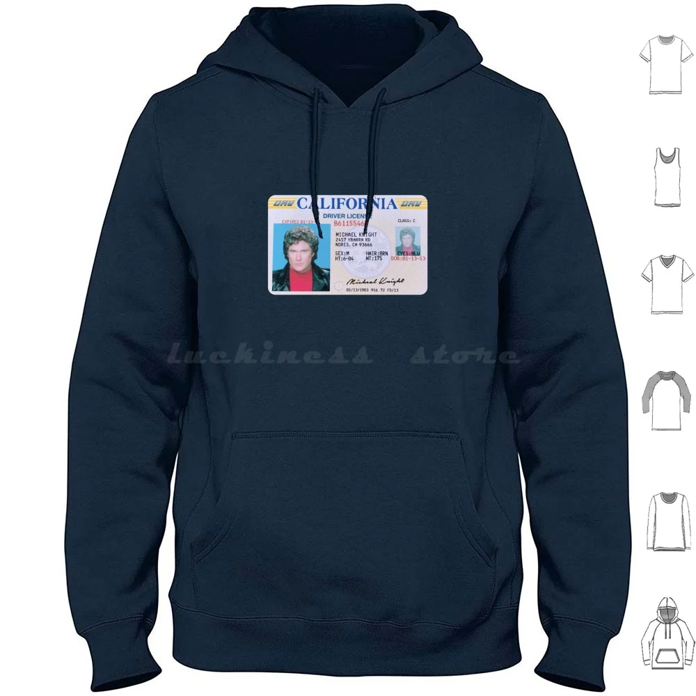 تي شيرت Knight Rider Michael Knight Drivers License Prop Id Card تي شيرت بغطاء للرأس بأكمام طويلة مارتي العودة إلى الدعامة المستقبلية
