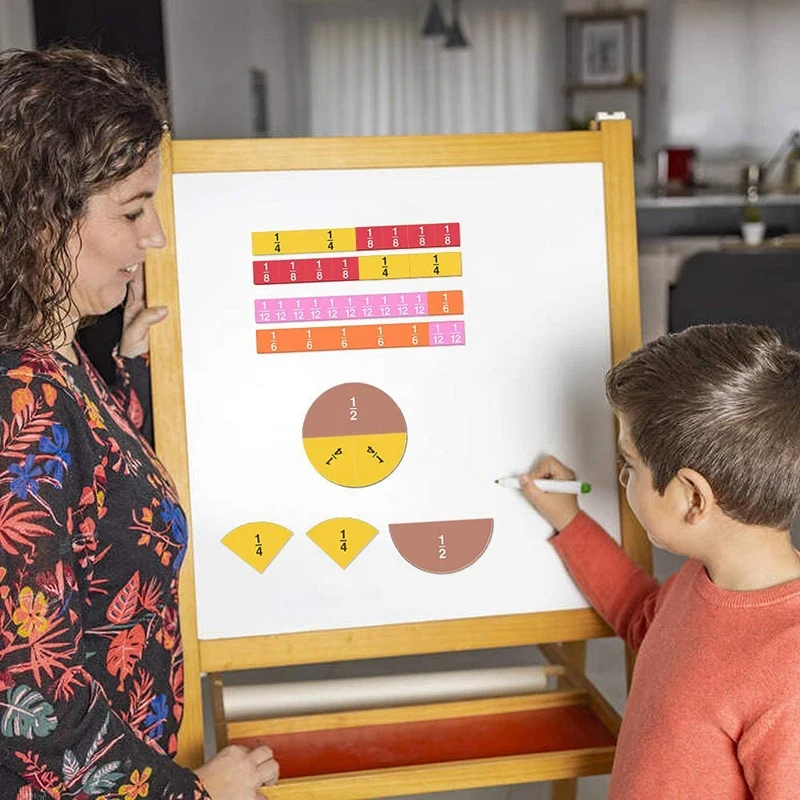 Azulejos de fracción magnética de 134 piezas y círculos de fracción, manipuladores de matemáticas para preescolar, Kit educativo de clase primaria