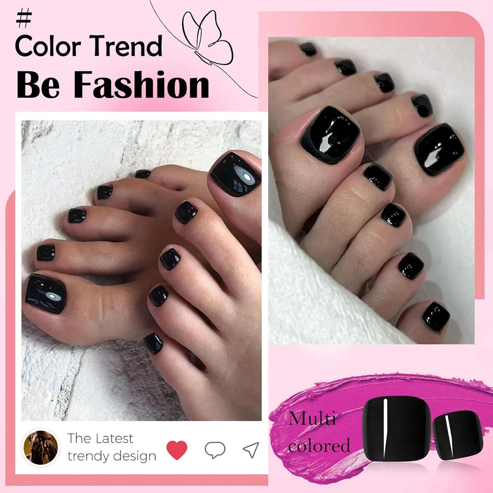 120 قطعة/محاصر أسود لامع قصير اللوز ومربع للقدم واليد مسمار نصائح مختلطة 10 حجم أسود أظافر صناعية غطاء كامل أسود الأظافر وهمية #6