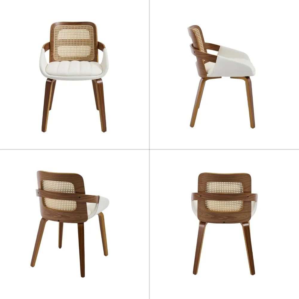Modern PU Leather Dining Chairs Set of 2, Cane Back Room Chairs with Solid Wood Legs Kitchen Chairs for Living Room, Restaurant
