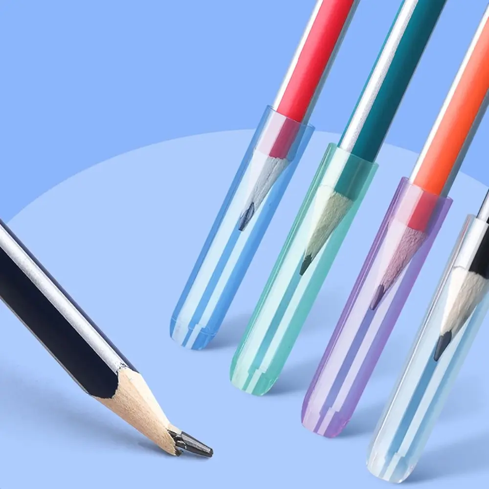 35PCS/Box Creative Plastic Pencil Cap Solid Color Transparent Pencil Protective Case Pencil Extender School Office