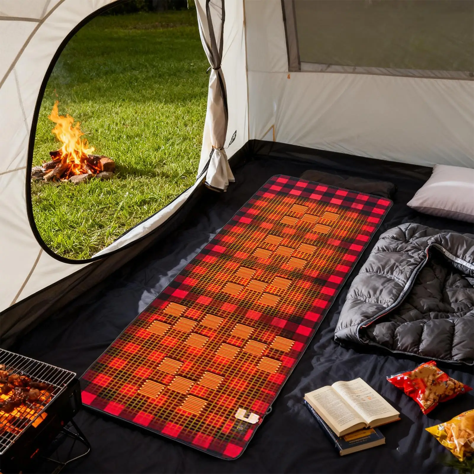 كيس نوم ساخن للتخييم في الهواء الطلق 3 سرعات تعديل الشتاء القطن واجهات USB وسادة النوم التدفئة الكهربائية
