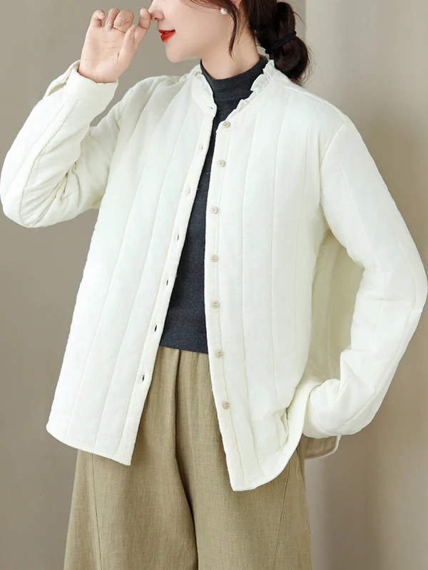 

Loose Casual Floral Lace Collar Cotton Jaet Autumn Winter Thiened Korean Sle Women's Premium Faion Commute Coat