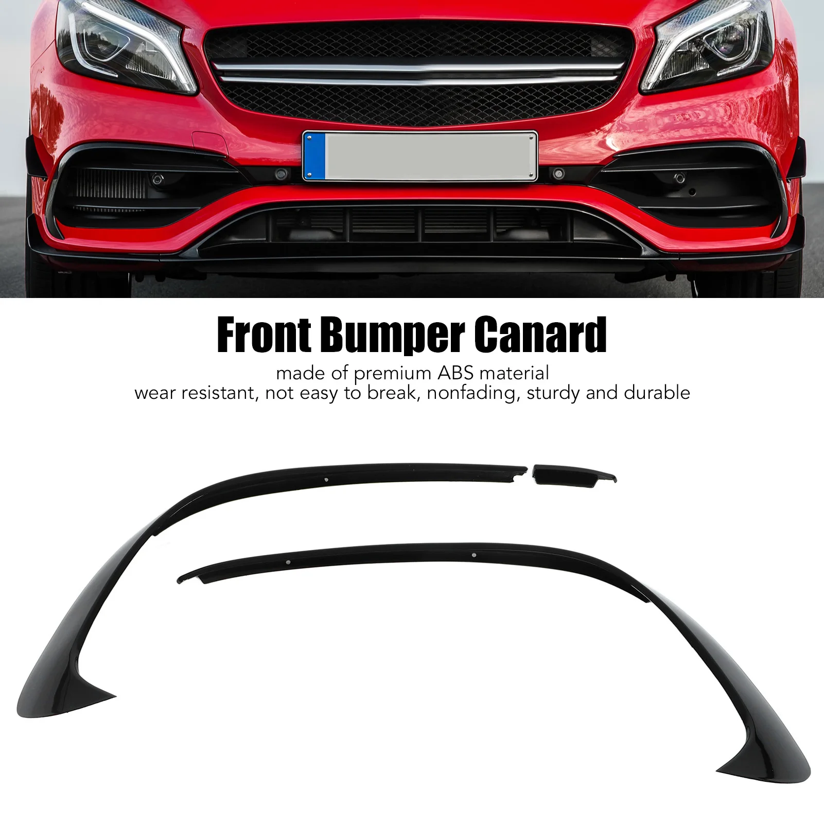 New Glossy Black Front Bumper Spoiler Splitter Trim Replacement for Mercedes‑Benz A‑Class W176 AMG‑Line A45 2015‑2018