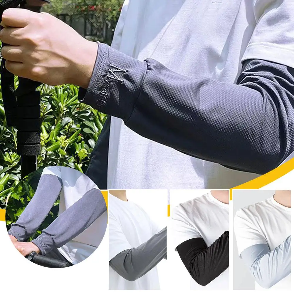 Men Long Half Finger Gloves Arm Sleeves Sun UV Protection Ice Cool Arm Cover For Cycling Fishing Climbing Sport Accessories B7G5