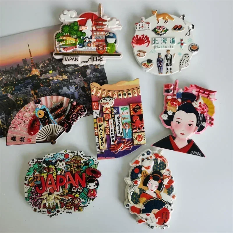 Japan Fridge Magnets Travel Souvenir Japanese Koi Japan Musume Osaka Home Decoration Resin Refrigerator Magnets Collection Gifts