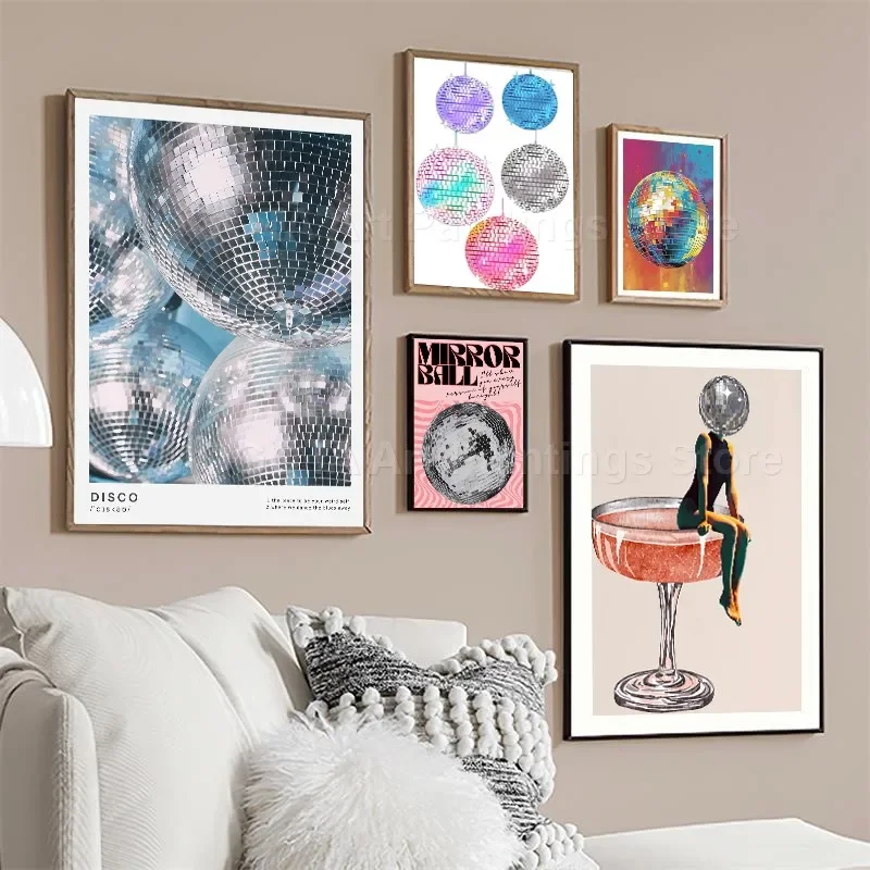 Vintage Trendy Bar Disco Ball 70s Inspired Poster Aesthetic Wall Art Canvas Painting Prints Pictures For Living Room Club Decor