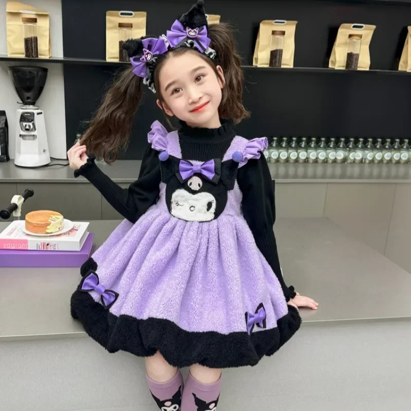 

Sanrio Kuromi аниме фланелевой свитер с утолщенными бретелями для девочек, платье для косплея, зимнее платье принцессы Лолиты, карнавальный костюм на Хэллоуин