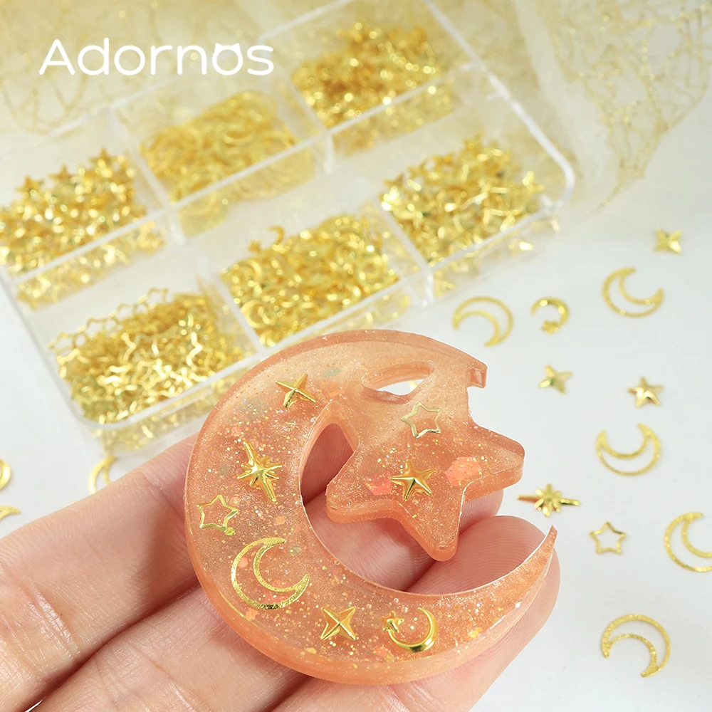 6 Grids 3D Golden Rivets Glitter Resin Filling Accessories Mixed Stars Moon Crafts Fillers DIY Earrin Jewelry Making Supplies