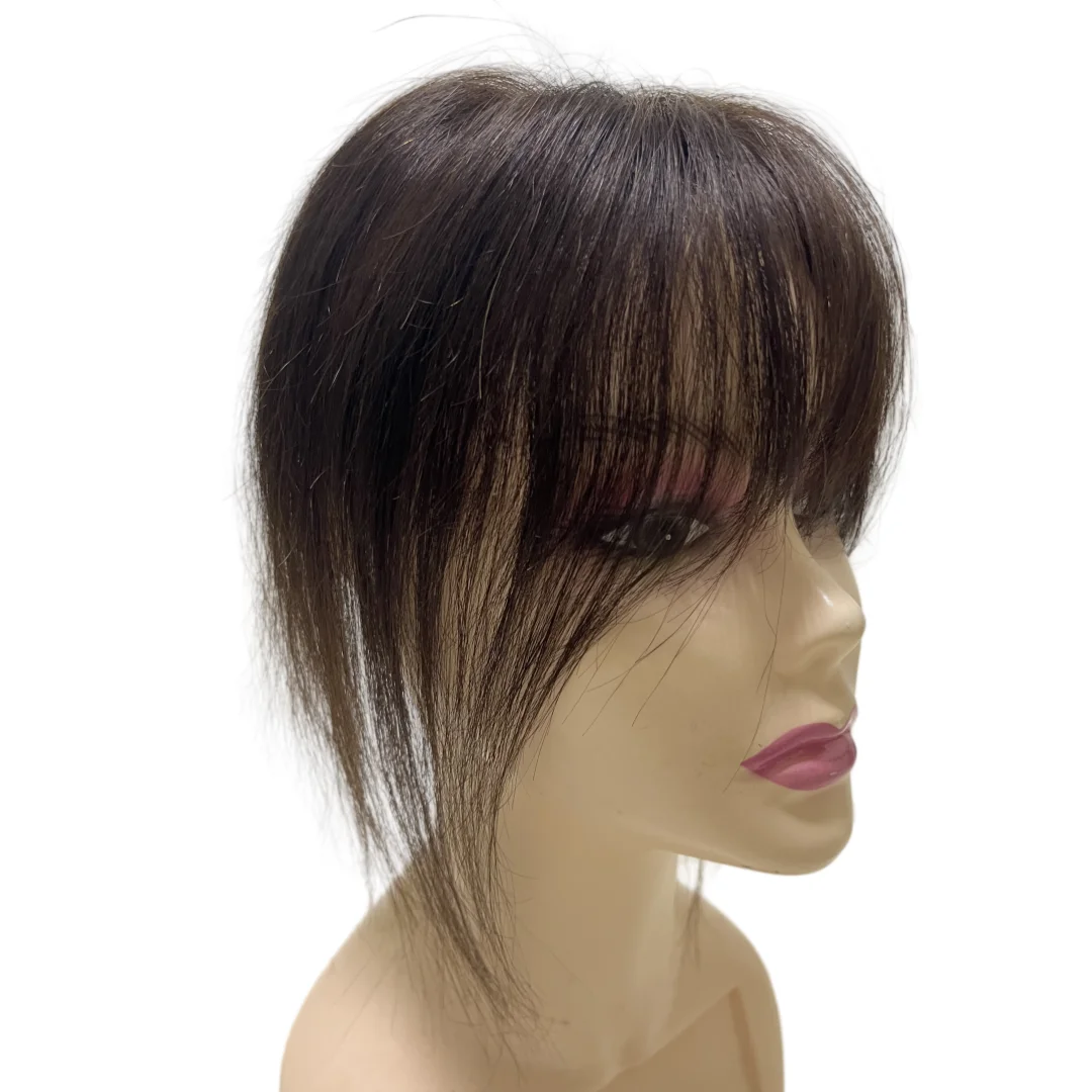 قاعدة دانتيل سويسرية شعر بشري غرة فرنسية للنساء تزيد من حجم الشعر مشبك رقيق قابل للتنفس في قطع الشعر ثلاثية الأبعاد هامش هوائي 10 بوصة #2