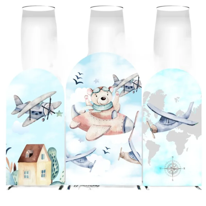 

Pilot Bear Child Baptism Baby Shower Birthday Party Decorative Vaulted Background Cover