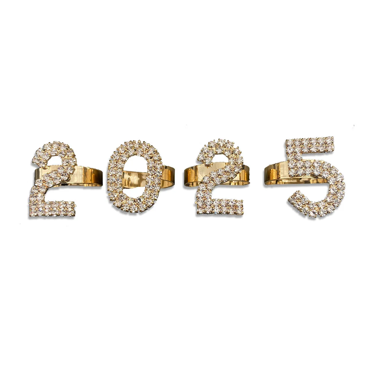 1 Set Of 2025 Digital Combination Ring Set New Year Accessories Women\'s Copper Material Inlaid With Rhinestone Fashion Ring