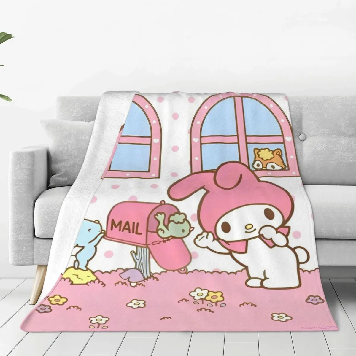 Cartoon Sanrio My Melody Blanket Airplane Travel Flannel Throw Blanket For Bedroom Super Soft Custom DIY Quality Bedspread