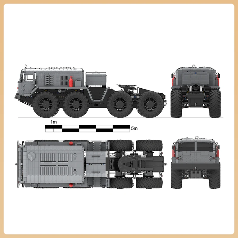 

MOC WW2 Military MAZ-537 Heavy Tractor Building Blocks 8x8 Off-Road Truck Technology Mechanical Vehicle Bricks Toys Adult Gift