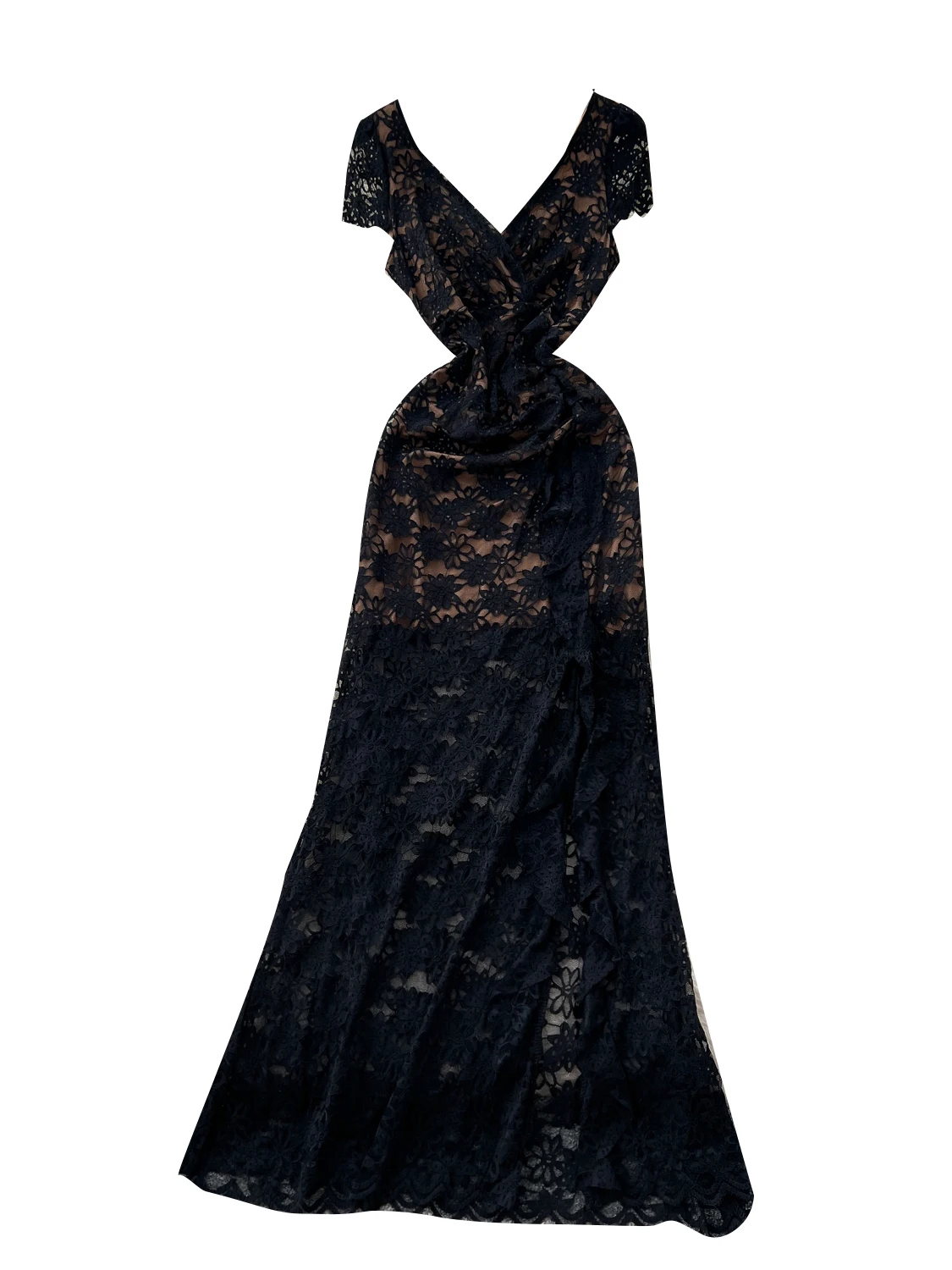 Été dentelle croix v-ne ort Sve femmes Dr taille haute fente a-ligne jupe coréenne Sle trajet Faion 8-24 ans