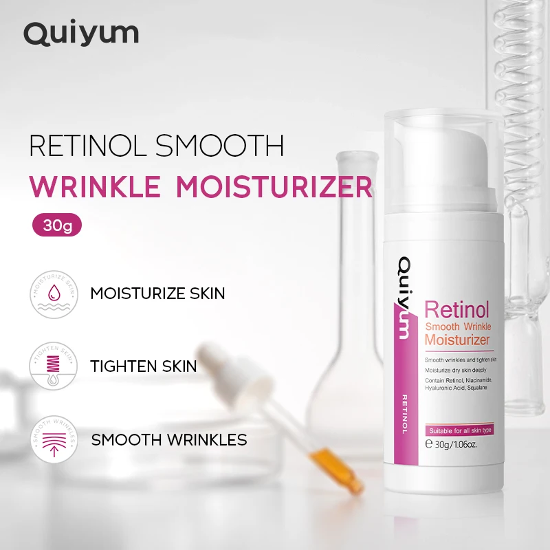 Quiyum Retinol Smooth Wrinkle Moisturizer 30g Anti-Aging Face Cream with Hyaluronic Acid, Niacinamide & Squalane for Tightening