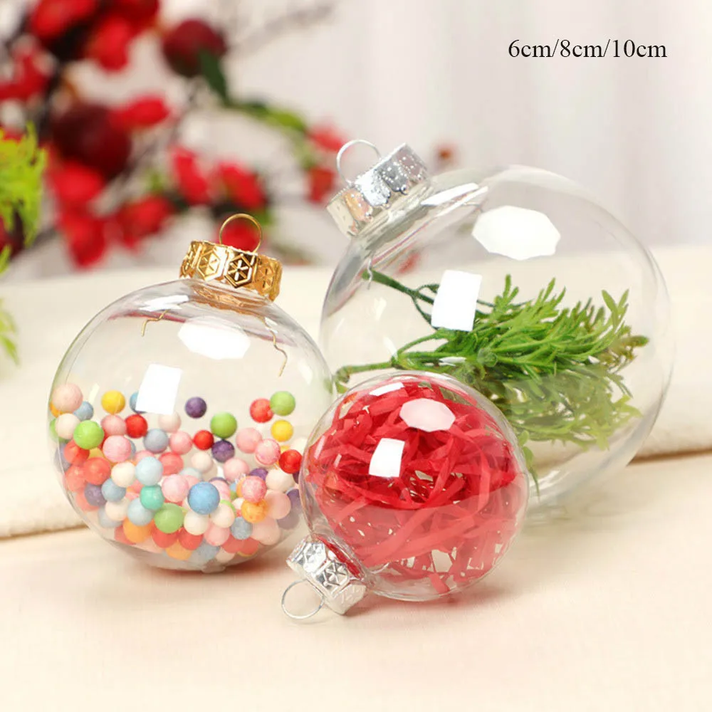 6 cm Weihnachtskugel aus Kunststoff, transparent, befüllbar, Weihnachtsbaum, hängende Dekorationen, Ornament, Neujahr, DIY-Dekoration