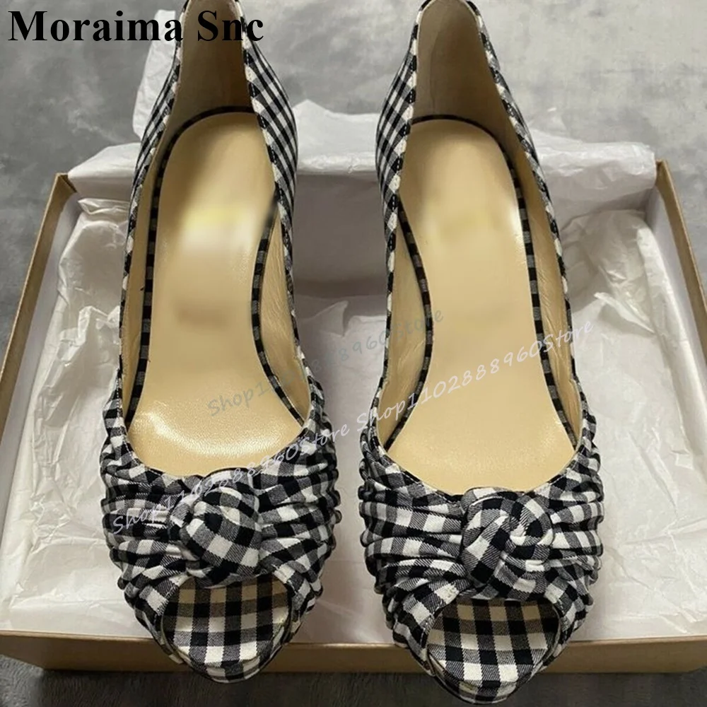 Zapatos de tacón alto finos con nudo de plataforma roja elegante Para Mujer, Zapatos sin cordones con punta abierta, Zapatos de moda Para Mujer 2025