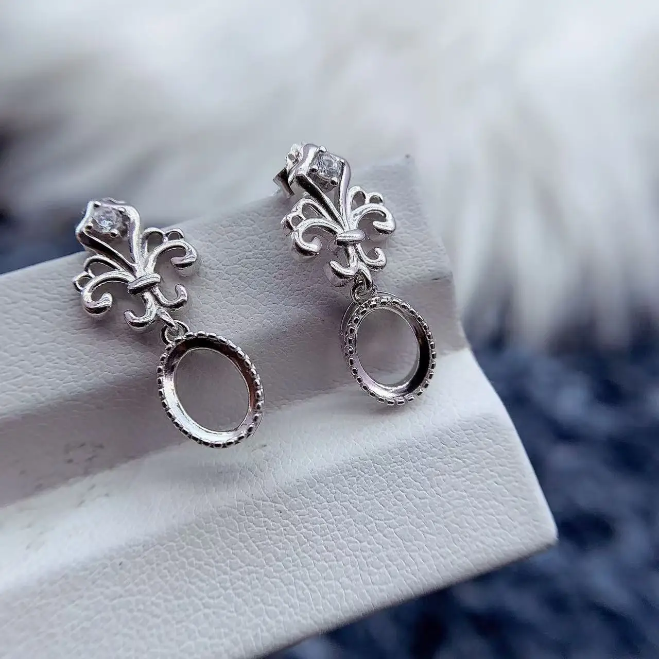 

MeiBaPJ Inlay Oval 6*8mm Stone S925 Sterling Silver DIY Earrings Settings Womens Lace Gifts Fine Fashion Charm Jewelry Wholesale