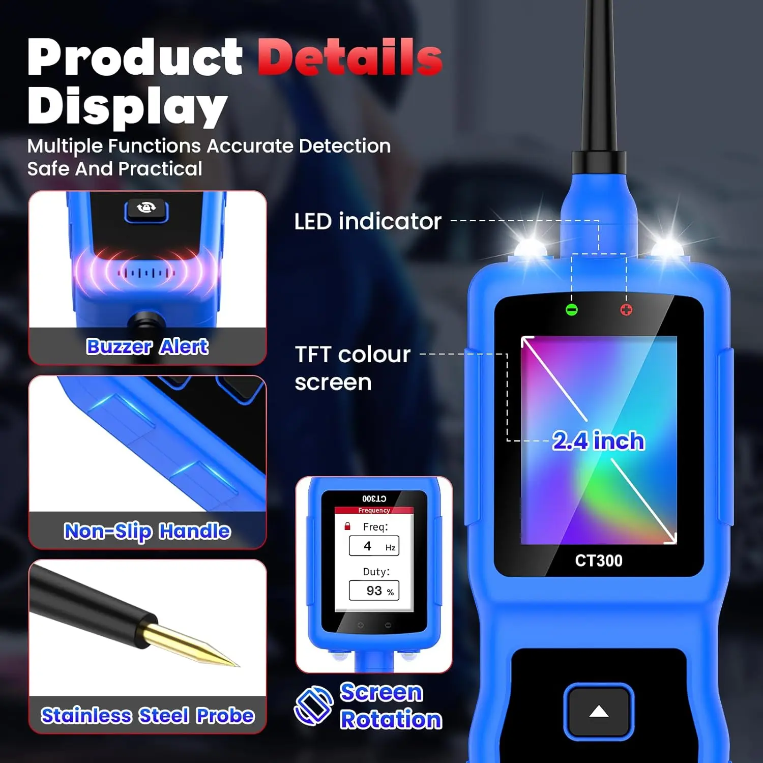 Probador de circuito automotriz, probador de sonda de circuito de alimentación, buscador de cortocircuito automotriz de luz de prueba de 0-80V CC, herramienta automotriz CT300