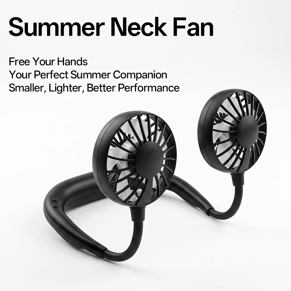 Hands Free Mini Neck Fan USB C Rechargeable Quiet 3 Speed 360 Flexible Hose Aroma LED Light Office Travel Outdoor Sport Student