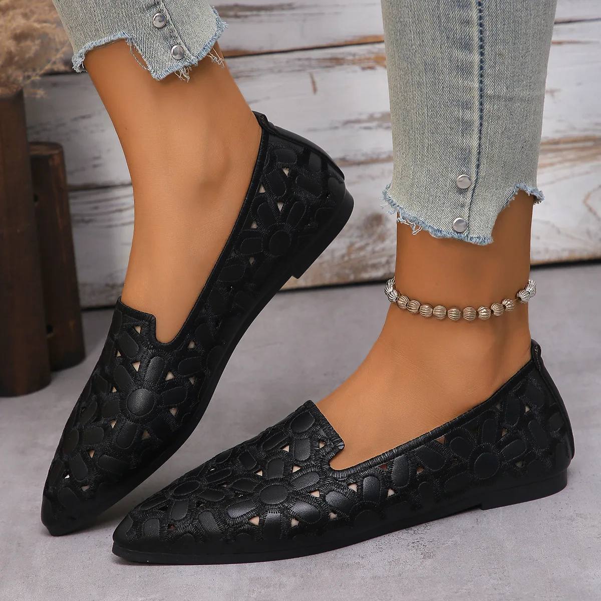 

Women's Flats Casual Pointed Toe Single Shoes Female 2025 Spring Summer New Slip-on Flat Breathable Shallow Shoes Zapatos Mujer
